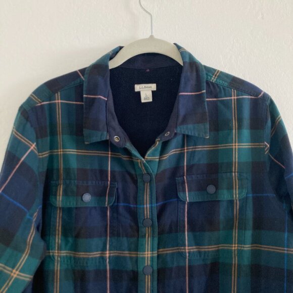 LL Bean Fleece Sherpa Lined Scotch Plaid Flannel Long Sleeve Snap Chore Shirt - Picture 2 of 12